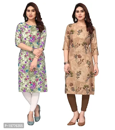 Trendy Straight Multicoloured Printed Crepe Kurta Combo For Women