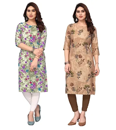 Combo Of 2- Straight Printed Crepe Kurta