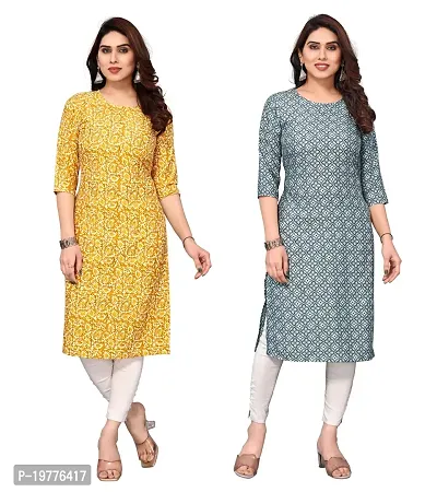 Trendy Straight Multicoloured Printed Crepe Kurta Combo For Women-thumb0