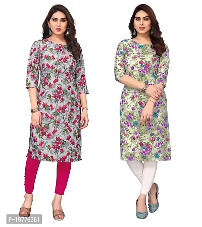 Trendy Straight Multicoloured Printed Crepe Kurta Combo For Women-thumb0