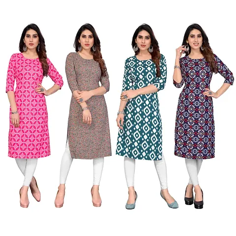 Beautiful Crepe Printed Straight Kurti For Women Pack Of 4