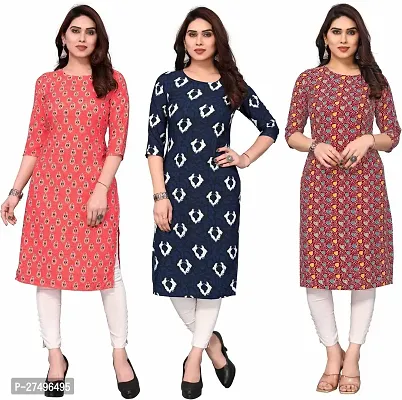 Beautiful Crepe Printed Kurta For Women Pack Of 3-thumb0