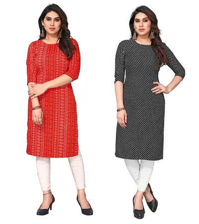 Combo Of 2 Crepe Printed Kurtis