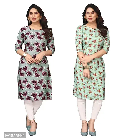 Trendy Straight Multicoloured Printed Crepe Kurta Combo For Women-thumb0