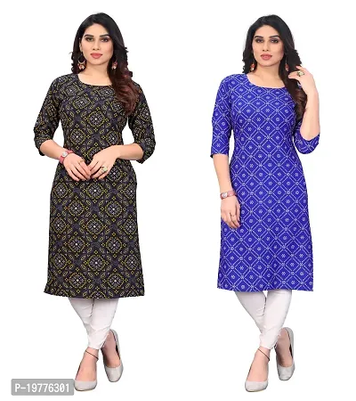 Trendy Straight Multicoloured Printed Crepe Kurta Combo For Women-thumb0