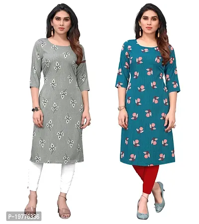 Trendy Straight Multicoloured Printed Crepe Kurta Combo For Women