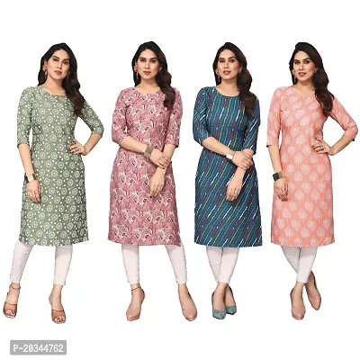 Beautiful Crepe Printed Straight Kurti For Women Pack Of 4