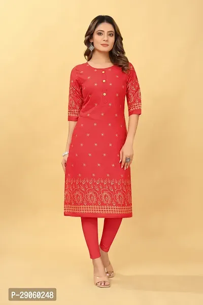 Beautiful Cotton Blend Red Printed Kurta For Women-thumb0