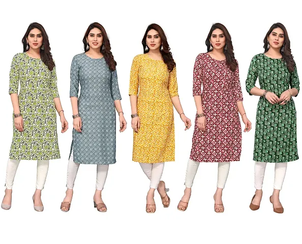 Stylish Printed Crepe Straight Kurti Combo of 5