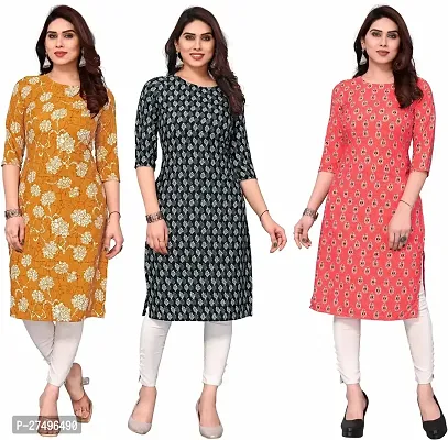 Beautiful Crepe Printed Kurta For Women Pack Of 3-thumb0