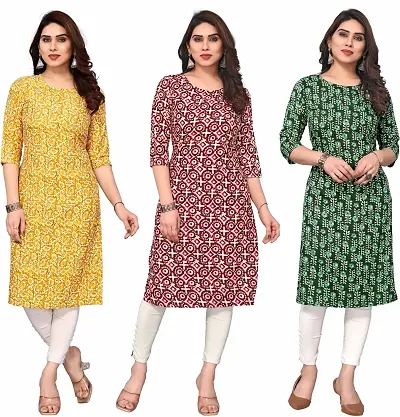 Pack Of 3-Crepe Printed Kurtis