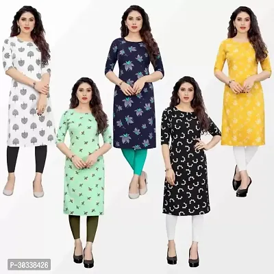 Traditional Multicoloured Printed Crepe Kurta For Women Pack Of 5