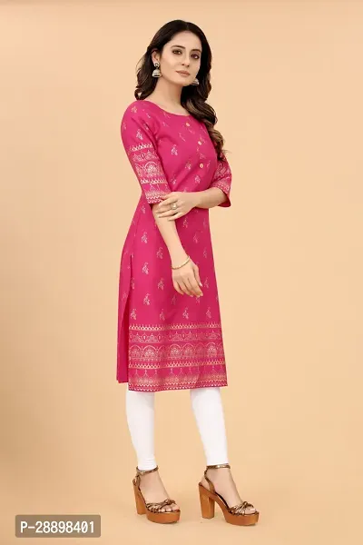 Stylish Pink Cotton Blend Stitched Kurta For Women-thumb4