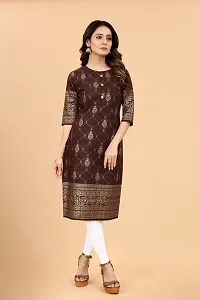 Beautiful Cotton Blend Brown Printed Kurta For Women-thumb2