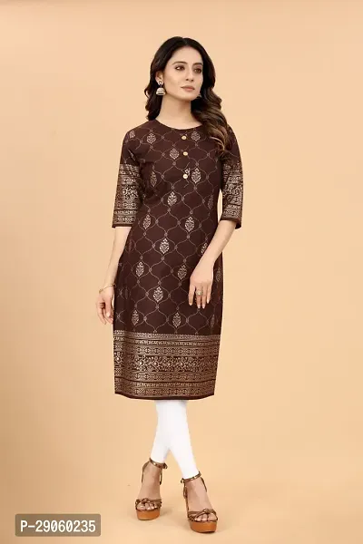 Beautiful Cotton Blend Brown Printed Kurta For Women-thumb3