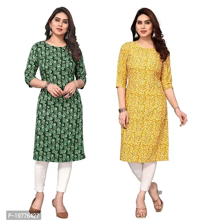 Trendy Straight Multicoloured Printed Crepe Kurta Combo For Women