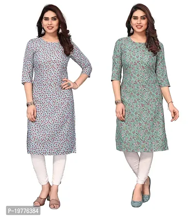 Trendy Straight Multicoloured Printed Crepe Kurta Combo For Women