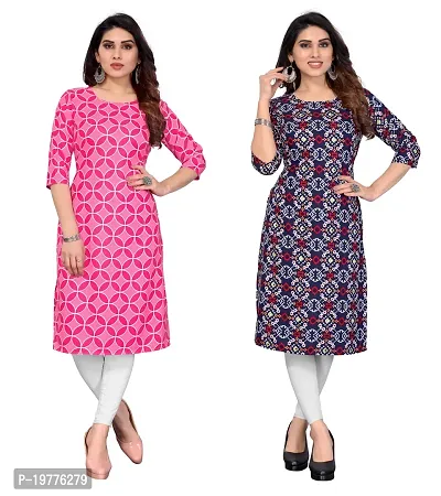 Trendy Straight Multicoloured Printed Crepe Kurta Combo For Women-thumb0