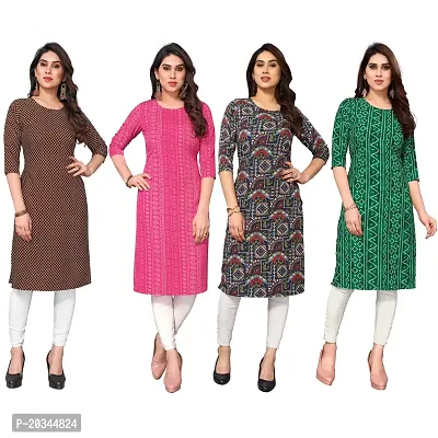 Beautiful Crepe Printed Straight Kurti For Women Pack Of 4