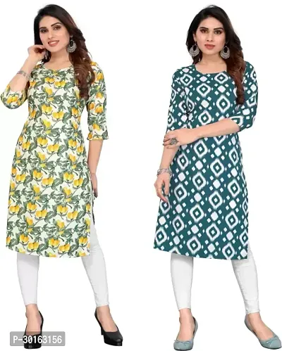 Stylish Multicoloured Crepe Printed Kurta For Women Pack Of 2-thumb0