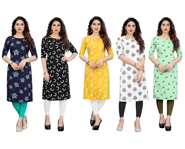 Stylish Printed Crepe Straight Kurti Combo of 5