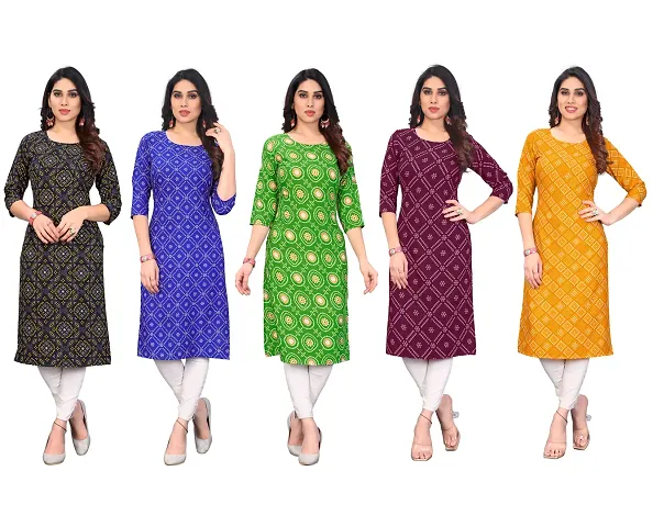 Stylish Printed Crepe Straight Kurti Combo of 5