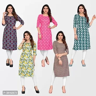 Stylish Multicoloured Crepe Printed Kurta For Women Pack Of 5-thumb0