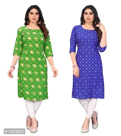 Trendy Straight Multicoloured Printed Crepe Kurta Combo For Women-thumb0