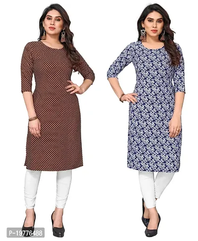 Trendy Straight Multicoloured Printed Crepe Kurta Combo For Women-thumb0