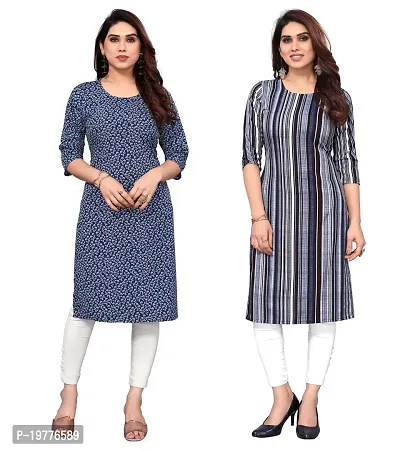 Trendy Straight Multicoloured Printed Crepe Kurta Combo For Women