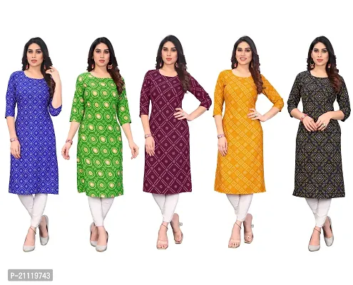 Women Printed Crepe Straight Kurti Combo of 5