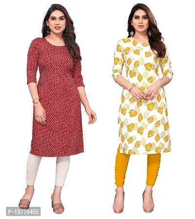 Trendy Straight Multicoloured Printed Crepe Kurta Combo For Women-thumb0