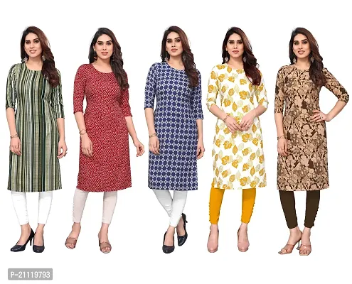 Women Printed Crepe Straight Kurti Combo of 5