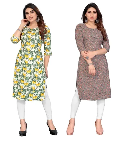 Combo Of 2- Straight Printed Crepe Kurta