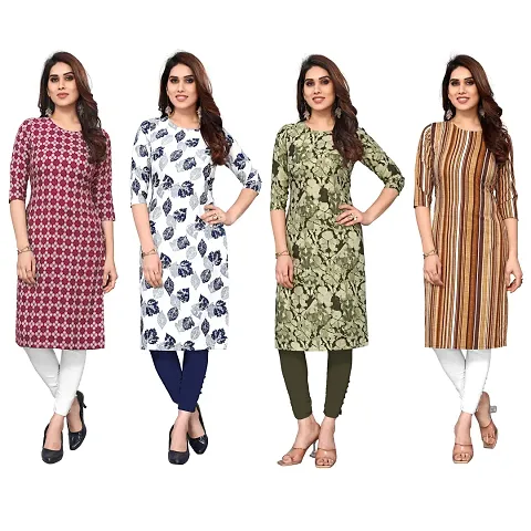 Beautiful Crepe Straight Kurti For Women Pack Of 4