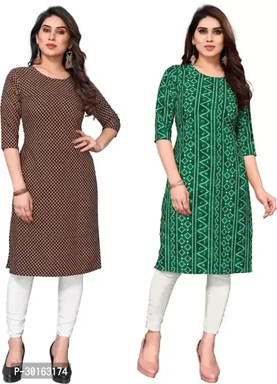 Stylish Multicoloured Crepe Printed Kurta For Women Pack Of 2-thumb0