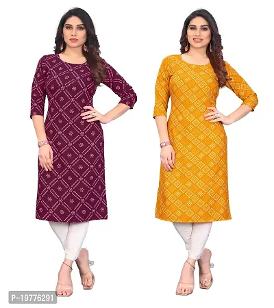 Trendy Straight Multicoloured Printed Crepe Kurta Combo For Women-thumb0