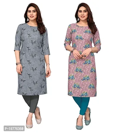 Trendy Straight Multicoloured Printed Crepe Kurta Combo For Women