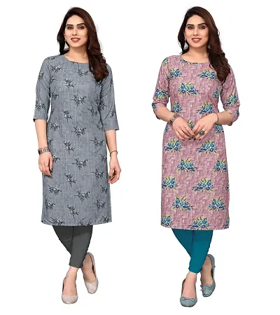 Combo Of 2- Straight Printed Crepe Kurta