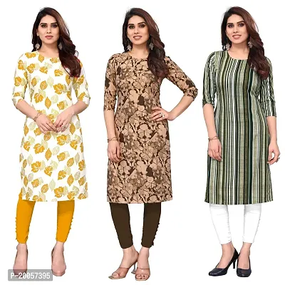 Women Printed Crepe Straight Kurti Pack of 3