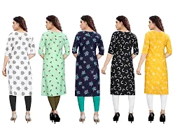 Women Printed Crepe Straight Kurti Combo of 5-thumb1