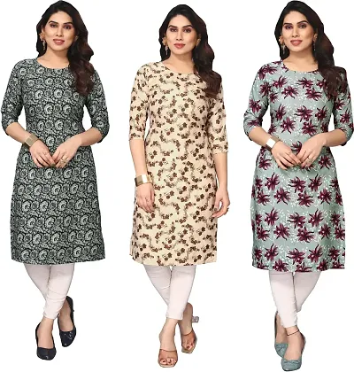 Pack Of 3-Crepe Printed Kurtis