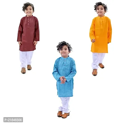 Trender Ethnic Wear Marron, Yellow And Sky Blue Color Rayon Full Sleeve Plain Kurta And One Pyjama (Pack of 4)