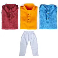 Trender Ethnic Wear Marron, Yellow And Sky Blue Color Rayon Full Sleeve Plain Kurta And One Pyjama (Pack of 4)-thumb1