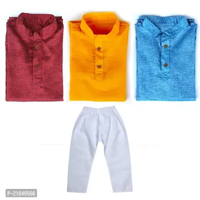 Trender Ethnic Wear Marron, Yellow And Sky Blue Color Rayon Full Sleeve Plain Kurta And One Pyjama (Pack of 4)-thumb2