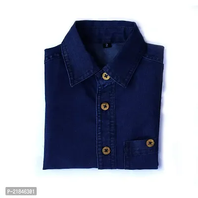 Trender Boy's Solid Regular Fit Shirts | Casual Cotton Denim Shirt for Kids | Solid Design Cotton Denim Half Sleeves Shirt for Boys Blue