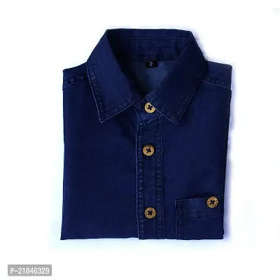 Trender Boy's Solid Regular Fit Shirts | Casual Cotton Denim Shirt for Kids | Solid Design Cotton Denim Half Sleeves Shirt for Boys-thumb0