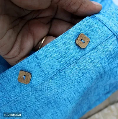 JAAMSO ROYALS Ethnic Sky Blue Wear Cotton Blend Full Sleeve Plain Only Kurta For Kids-thumb5