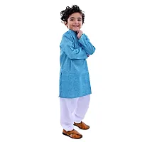 JAAMSO ROYALS Ethnic Sky Blue Wear Cotton Blend Full Sleeve Plain Only Kurta For Kids-thumb2