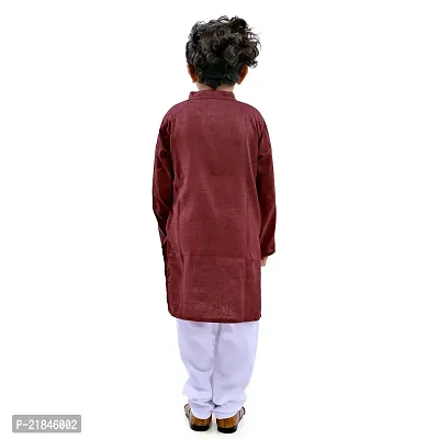 Trender Ethnic Wear Marron Cotton Blend Full Sleeve Plain Only Kurta For Kids-thumb3